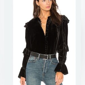 Frame Victorian Ruffle Velvet Blouse Black Covered Buttons Size Medium